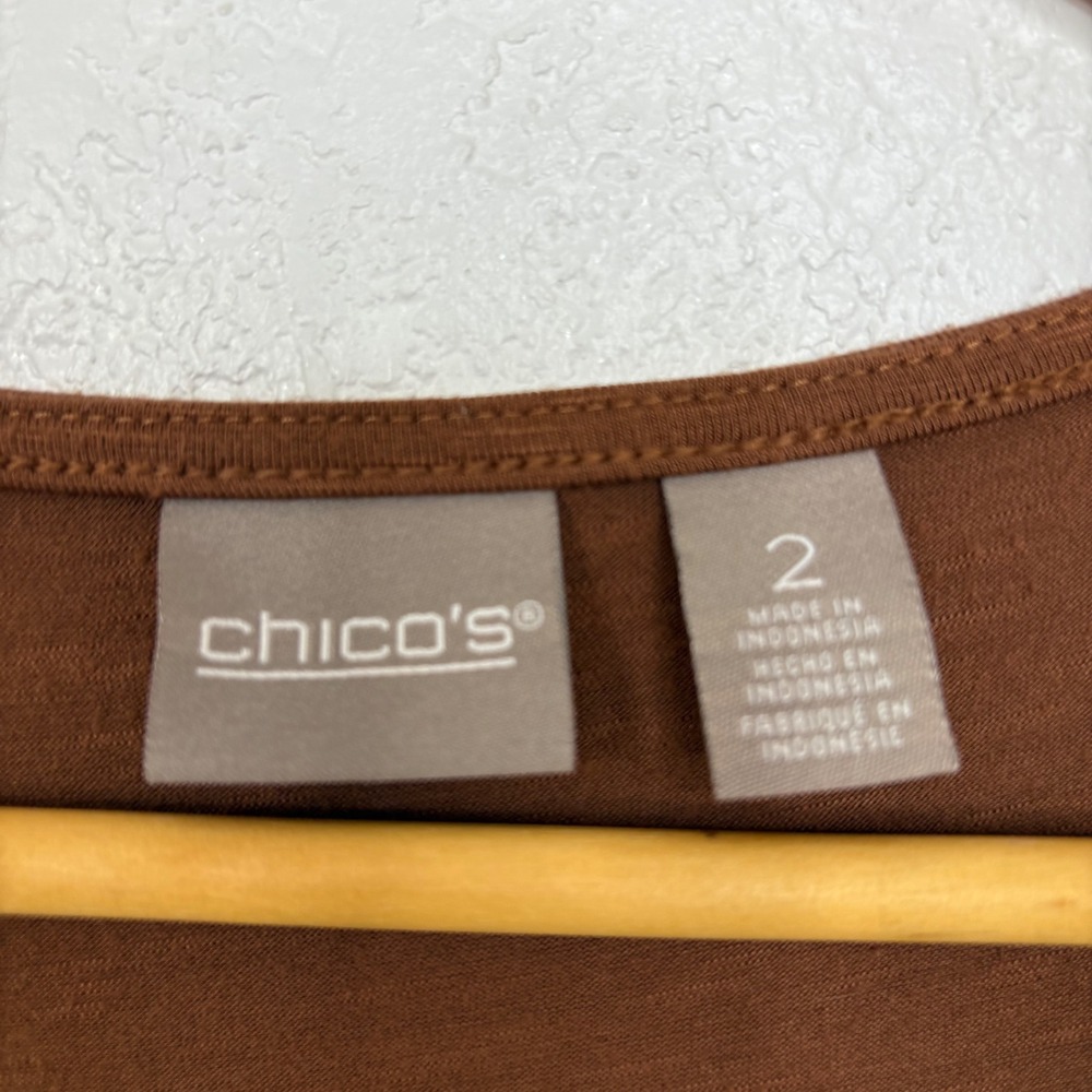 Chicos Brown Faux Suede Laser Cut Hem 3/4 Sleeve Top Blouse Size Large - Picture 3 of 4